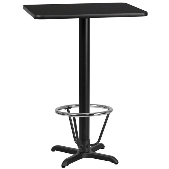 24'' x 30'' Rectangular Black Laminate Table Top with 22'' x 22'' Bar Height Table Base and Foot Ring