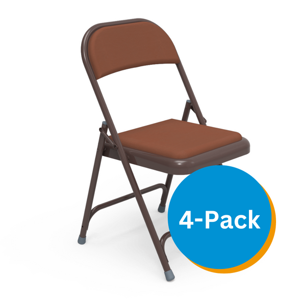 168 Series Steel Folding Chair, Upholstered Seat and Back, Brown Select Vinyl, Mocha Frame - Set of 4 Chairs