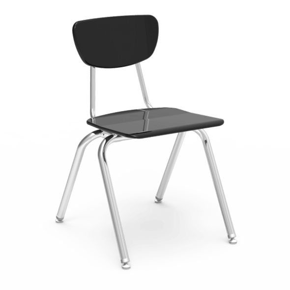 3000 Series 18" Classroom Chair, Black Seat and Back, Chrome Frame, 5th Grade - Adult - Set of 4 Chairs