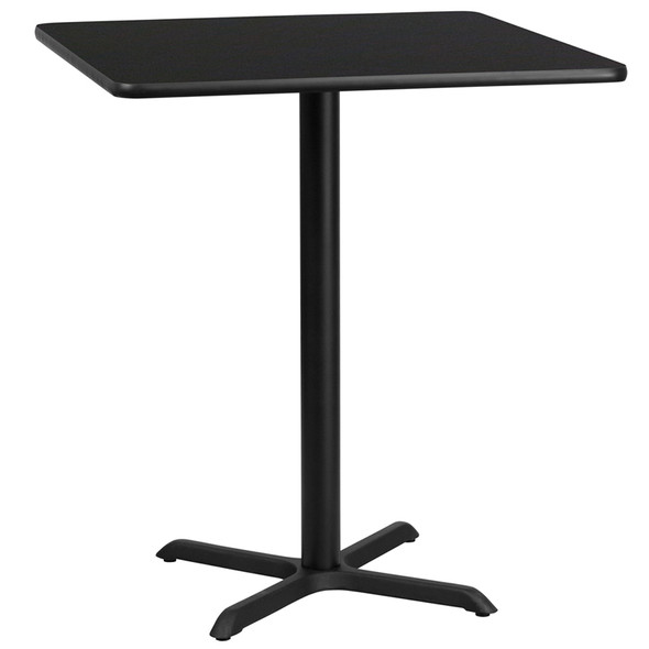 36'' Square Black Laminate Table Top with 30'' x 30'' Bar Height Table Base