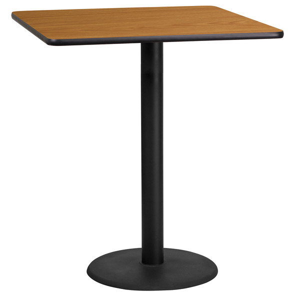 36'' Square Natural Laminate Table Top with 24'' Round Bar Height Table Base