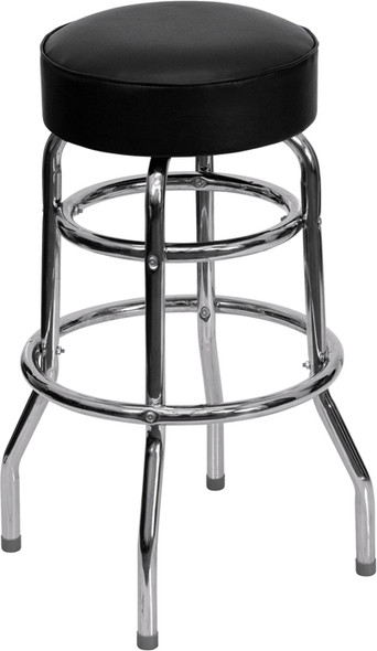 Double Ring Chrome Barstool with Black Seat