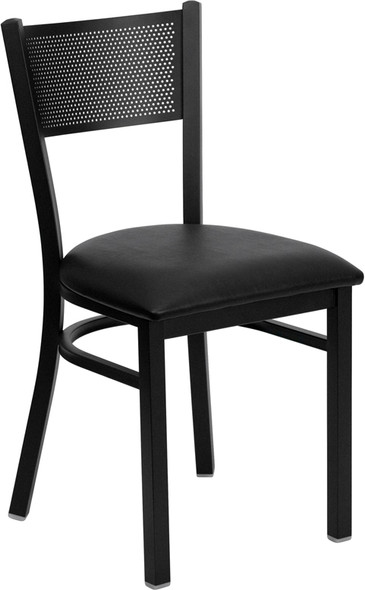 TYCOON Series Black Grid Back Metal Restaurant Chair - Black Vinyl Seat