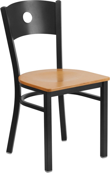 TYCOON Series Black Circle Back Metal Restaurant Chair - Natural Wood Seat