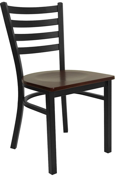 TYCOON Series Black Ladder Back Metal Restaurant Chair - Mahogany Wood Seat