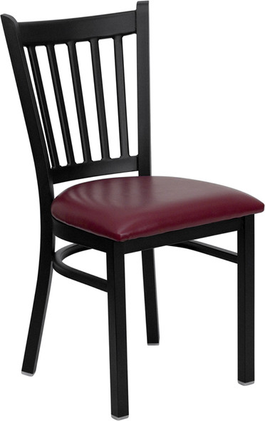 TYCOON Series Black Vertical Back Metal Restaurant Chair - Burgundy Vinyl Seat