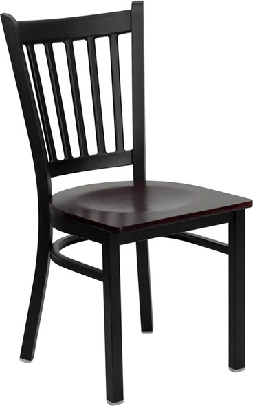 TYCOON Series Black Vertical Back Metal Restaurant Chair - Mahogany Wood Seat