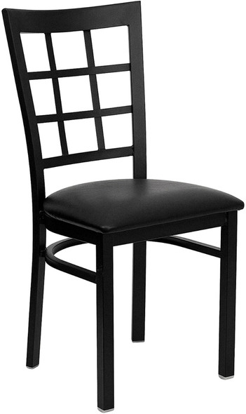 TYCOON Series Black Window Back Metal Restaurant Chair - Black Vinyl Seat