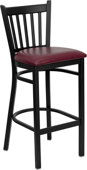 TYCOON Series Black Vertical Back Metal Restaurant Barstool - Burgundy Vinyl Seat