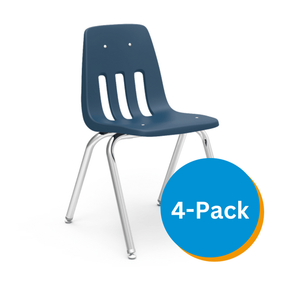 9000 Series 16" Classroom Chair, Navy Bucket, Chrome Frame, 3rd - 4th Grade - Set of 4 Chairs