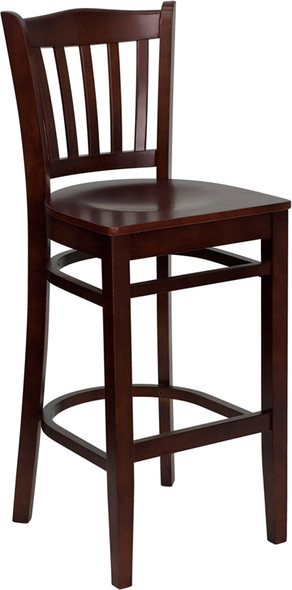 TYCOON Series Vertical Slat Back Mahogany Wood Restaurant Barstool