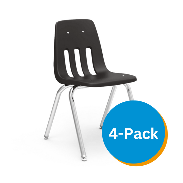 9000 Series 18" Classroom Chair, Black Bucket, Chrome Frame, 5th Grade - Adult - Set of 4 Chairs