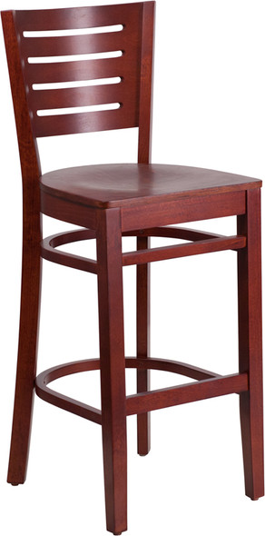 Darby Series Slat Back Mahogany Wood Restaurant Barstool