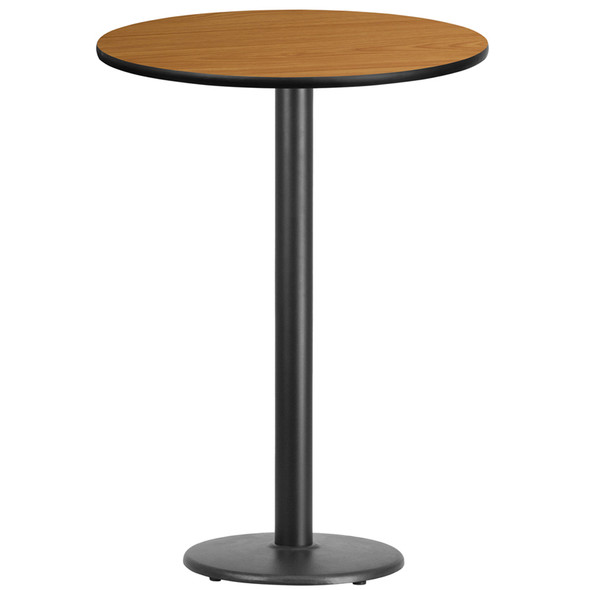 30'' Round Natural Laminate Table Top with 18'' Round Bar Height Table Base