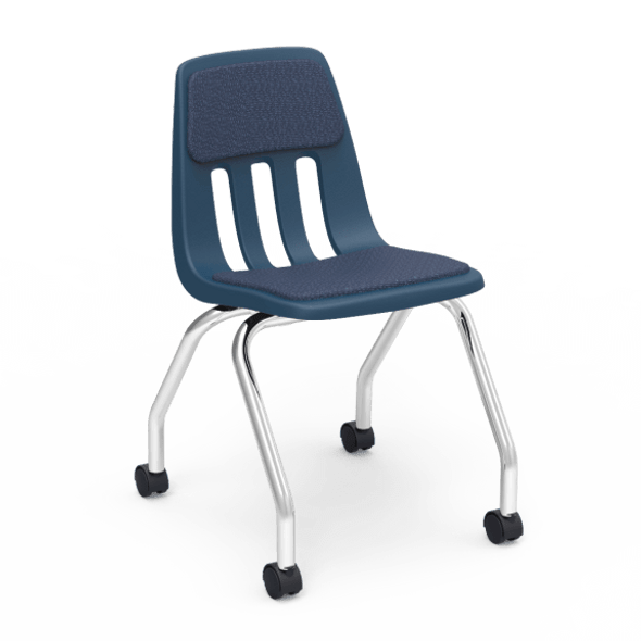 9000 Series 18" Classroom Chair with Casters, Padded Seat, Navy Bucket, Sedona Sailor Upholstery, Chrome Frame