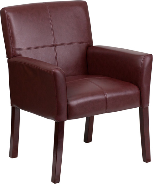 Burgundy Leather Executive Side Reception Chair with Mahogany Legs