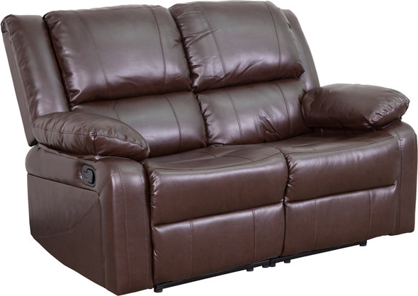 Harmony Series Brown Leather Loveseat with Two Built-In Recliners