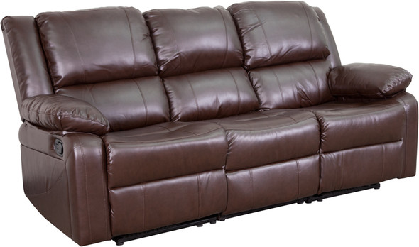 Harmony Series Brown Leather Sofa with Two Built-In Recliners