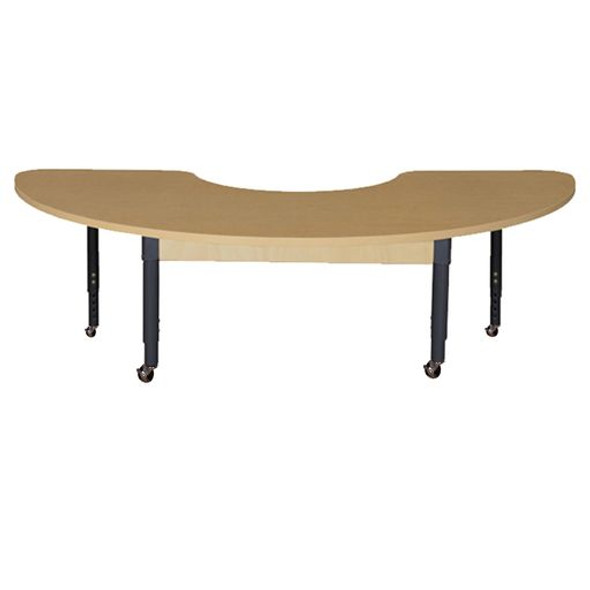 Mobile 22" x 64" Half Circle High Pressure Laminate Table with Adjustable Legs