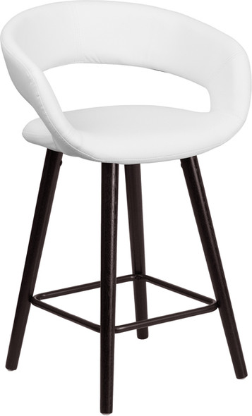 Brynn Series 23.75'' High Contemporary Cappuccino Wood Counter Height Stool in White Vinyl