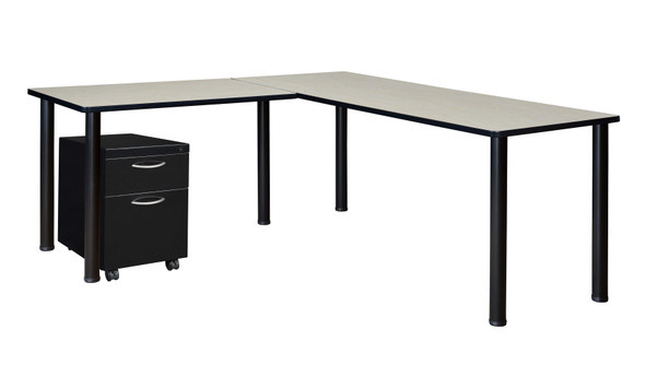 Kee Single Pedestal L-Desk with 42" Return