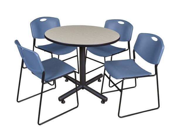 Kobe 36" Round Breakroom Table With 4 Zeng Stack Chairs