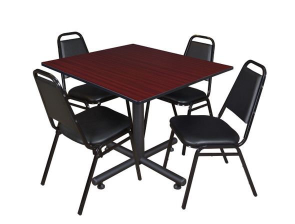 Kobe Square Breakroom Table- Mahogany With 4 Black Restaurant Stack Chairs