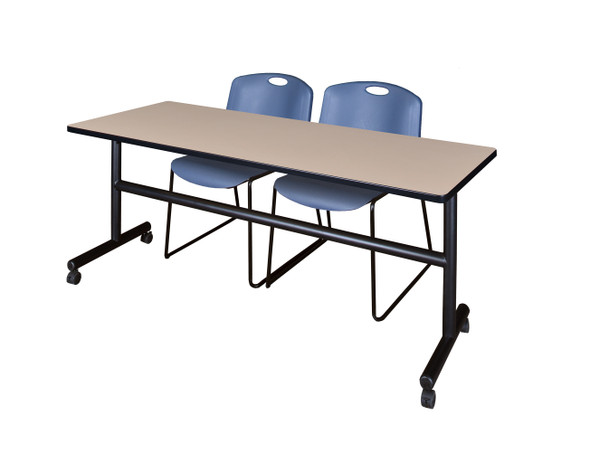 Kobe 72" Flip Top Mobile Training Table With 2 Zeng Stack Chairs