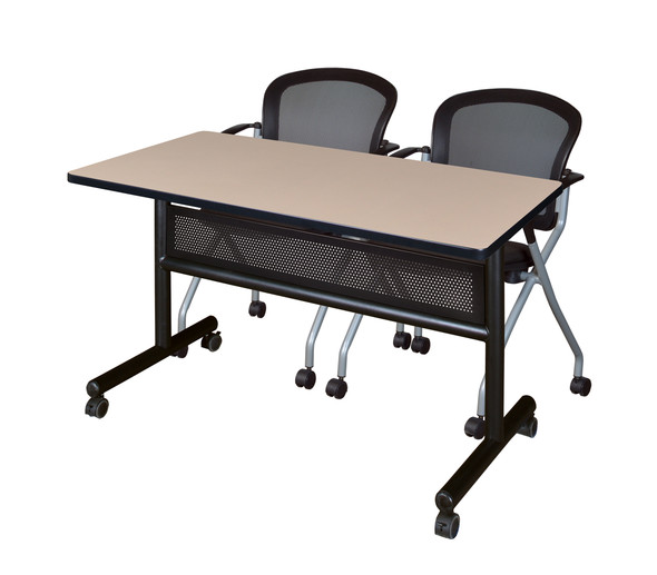 Flip Top Mobile Training Table with Modesty Panel With 2 Cadence Nesting Chairs