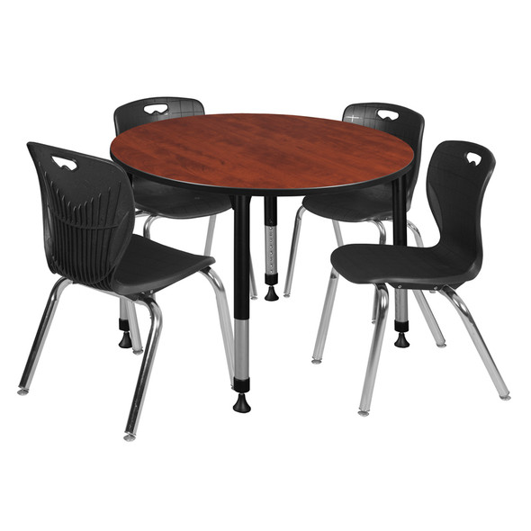 Kee 48" Round Height Adjustable Classroom Table & 4 Andy 18-in Stack Chairs