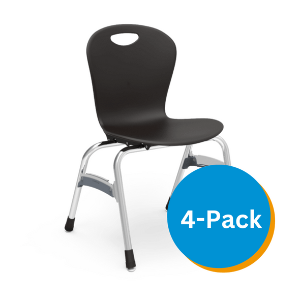 ZUMA Series 18" Classroom Chair, Black Bucket, Chrome Frame, 5th Grade - Adult - Set of 4 Chairs