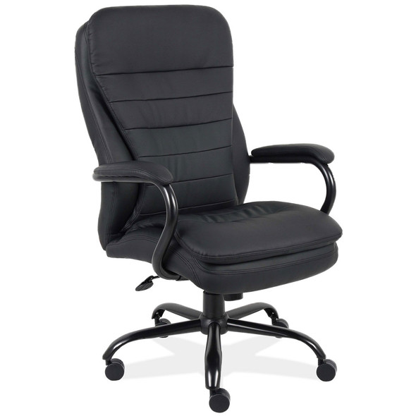 Black soft vinyl executive office chair in a modern professional office workspace