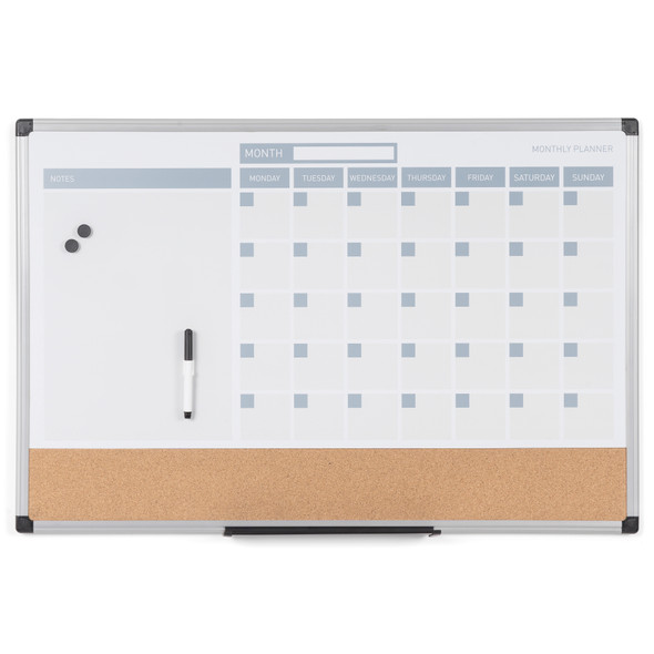 MasterVision 3-in-1 Dry-Erase Calendar Planner Board Silver Frame