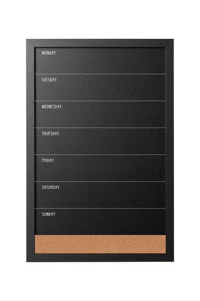 Essentials Weekly Combo Planner Chalkboard - 400 x 600 mm - Non-Magnetic and Cork Surface, Black MDF Frame