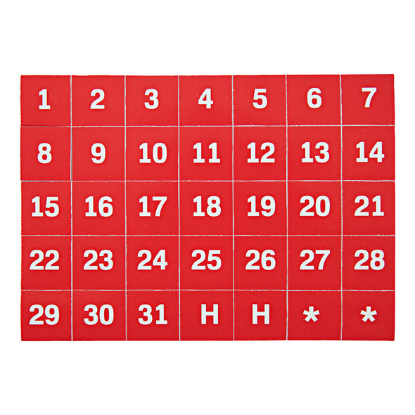 MasterVision Calendar Dates Accessory Magnets, White on Red