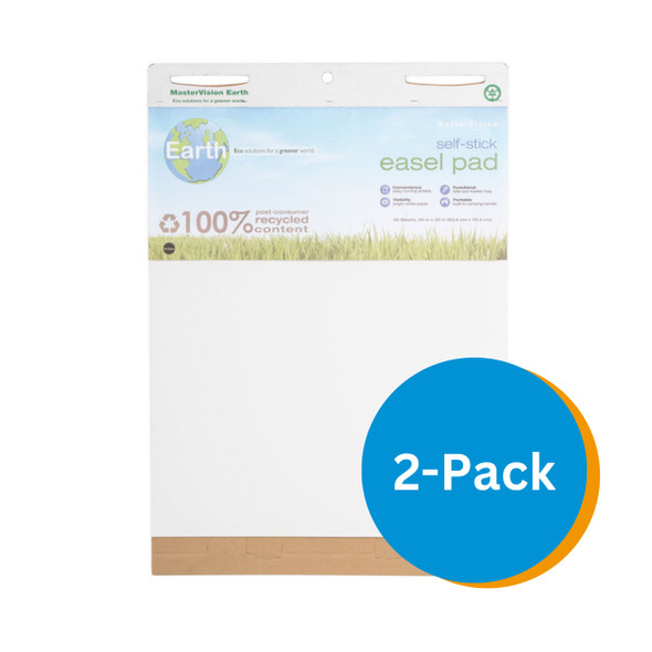 MasterVision Earth Self-Stick Easel Pad 25" X 30", 2 pack, White