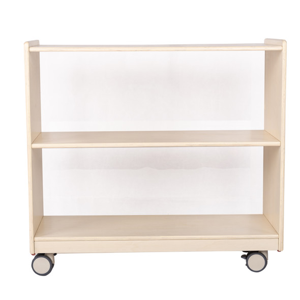 Angeles Mobile 24H Storage with Clear Back in Cream Birch for classrooms and therapy spaces