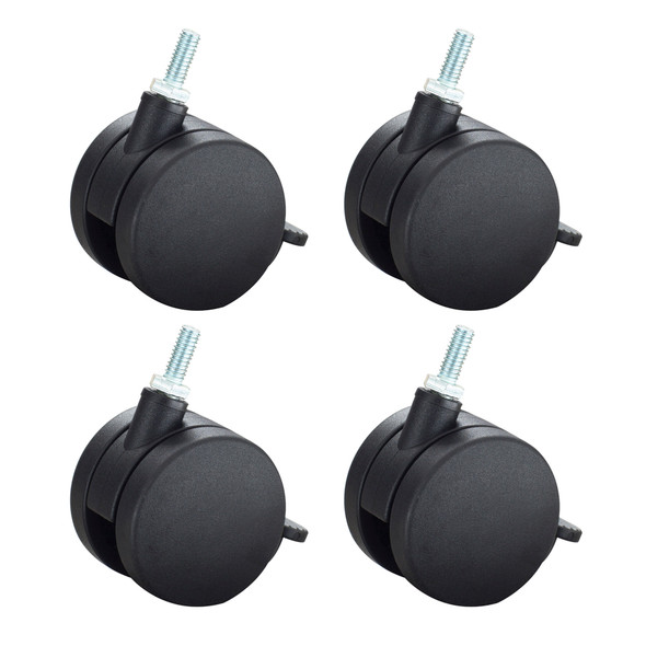 Close-up of Safco locking caster in Black for modular desk mobility on carpet