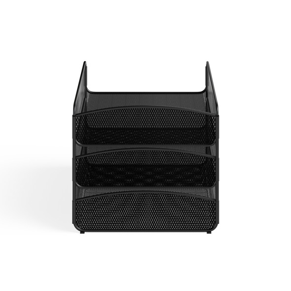 Safco Onyx triple tray desk organizer in black mesh for classroom use