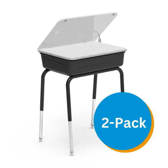 751 Series Student Desk, 18" x 24" Hard Plastic Top, Black Book Box, Grey Nebula Top, Char Black Frame, Black Book Box - Set of 2 Desks