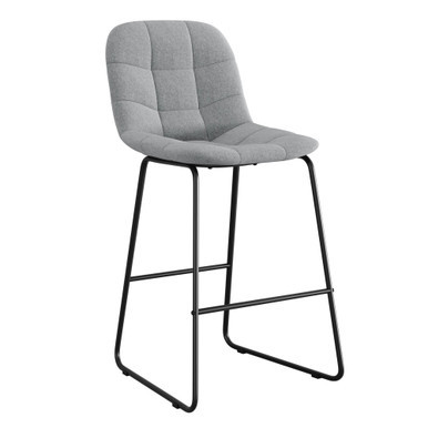 Jaden café height full-back stool with quilted woven upholstery and metal sled base in a modern office lounge setting