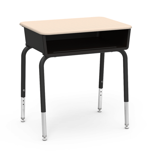 785 Series Student Desk with Plastic Book Box, 18" x 24" Hard Plastic Top, Black Book Box, Sandstone Top, Char Black Frame - Set of 2 Desks