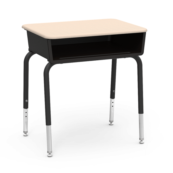 785 Series Student Desk with Plastic Book Box, 18" x 24" Hard Plastic Top, Black Book Box, Sandstone Top, Char Black Frame