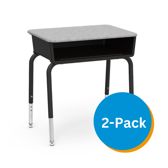 785 Series Student Desk with Plastic Book Box, 18" x 24" Hard Plastic Top, Black Book Box, Grey Nebula Top, Char Black Frame - Set of 2 Desks