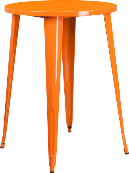 30'' Round Orange Metal Indoor-Outdoor Bar Height Table
