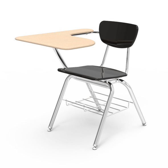 3000 Series Chair Combo, Tablet Arm Top, Black Seat and Back, Sandstone Top, Chrome Frame