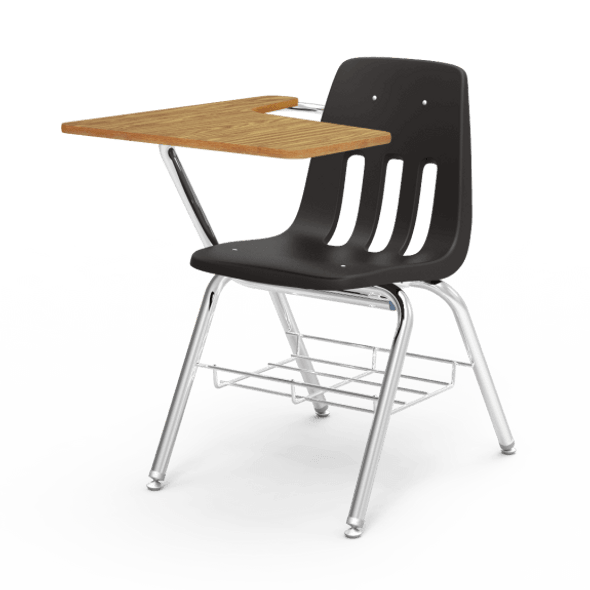 9000 Series Chair Combo, Tablet Arm Top, Black Bucket, Medium Oak Top, Clear Edge, Chrome Frame