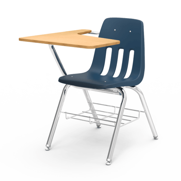 9000 Series Chair Combo, Tablet Arm Top, Navy Bucket, Fusion Maple Top, Clear Edge, Chrome Frame