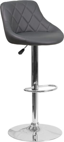 Contemporary Gray Vinyl Bucket Seat Adjustable Height Barstool with Chrome Base