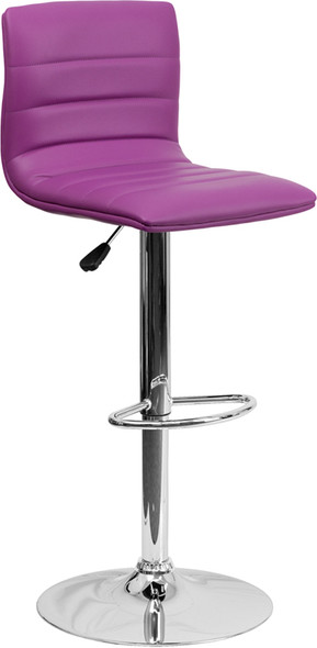 Contemporary Purple Vinyl Adjustable Height Barstool with Horizontal Stitch Back and Chrome Base